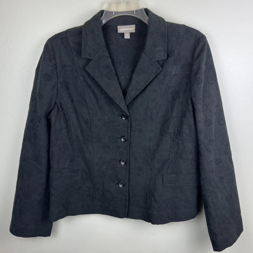 Croft & Barrow Black Paisley Blazer Jacket Womens Size 16 with Stretch